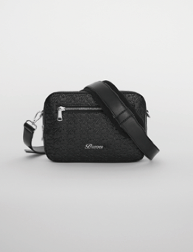 Burocs Zipped Monogram Crossbody Bag Black