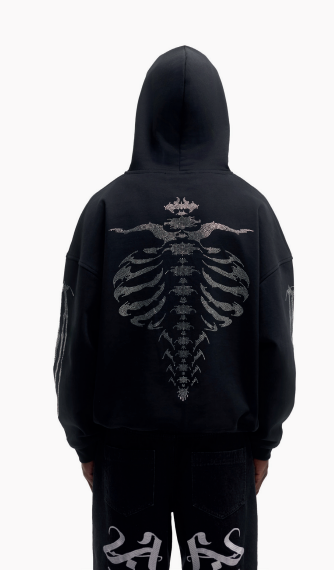 Favela Ribcage Rhinestone Black Frontzip