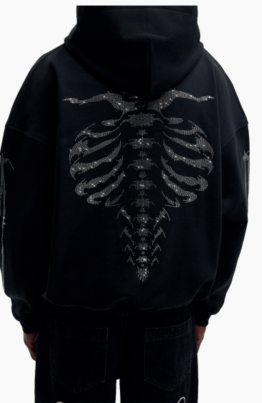 Favela Ribcage Rhinestone Black Frontzip