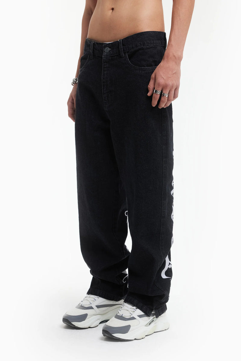 Favela Embroidery Black Denim