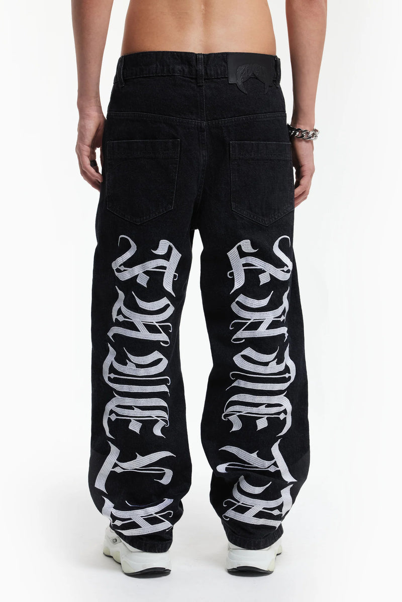 Favela Embroidery Black Denim