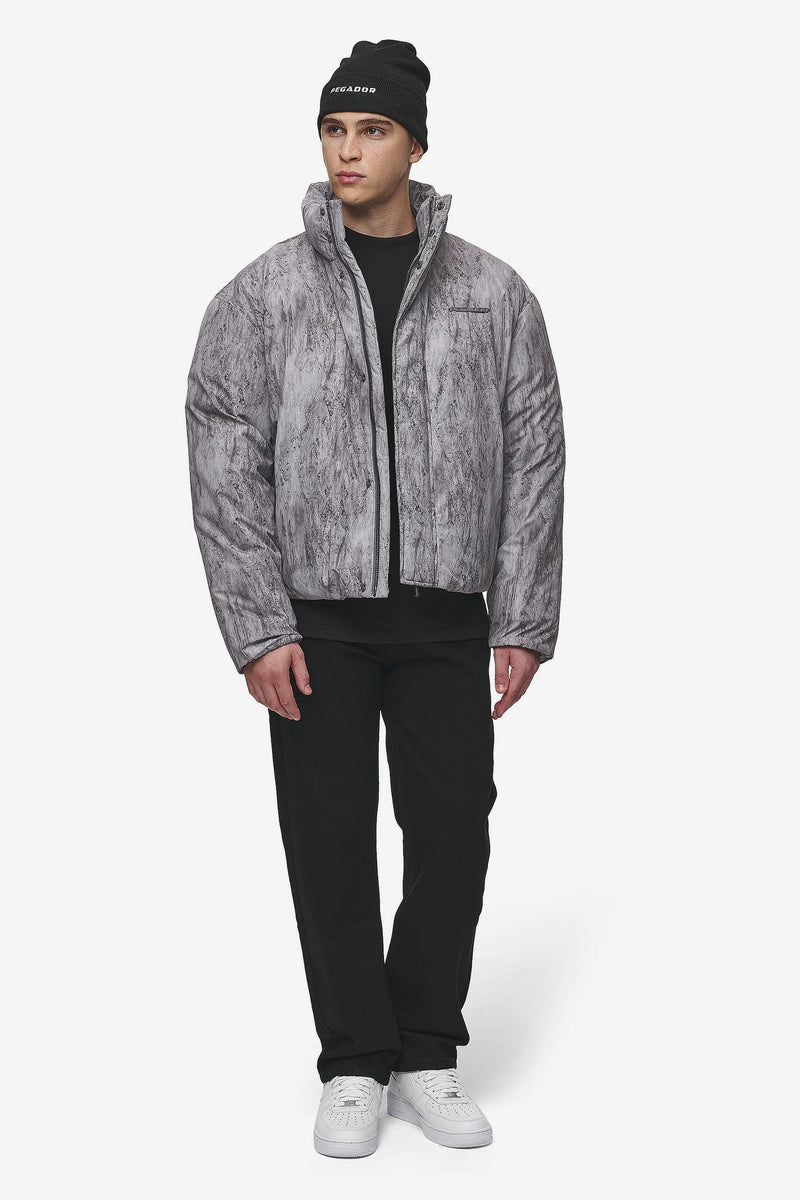 Pegador Lavoy Ripstop Crushed Cropped Boxy Puffer Jacket Steel Grey